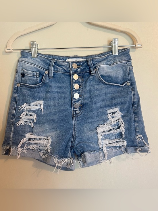 KanCan Pants - KanCan Distressed Button-Fly Denim Shorts - Blue